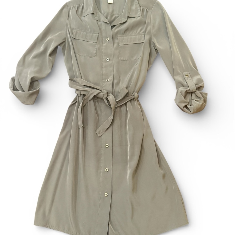 Banana Republic Tencel Utility Shirt Dress in Peat Green